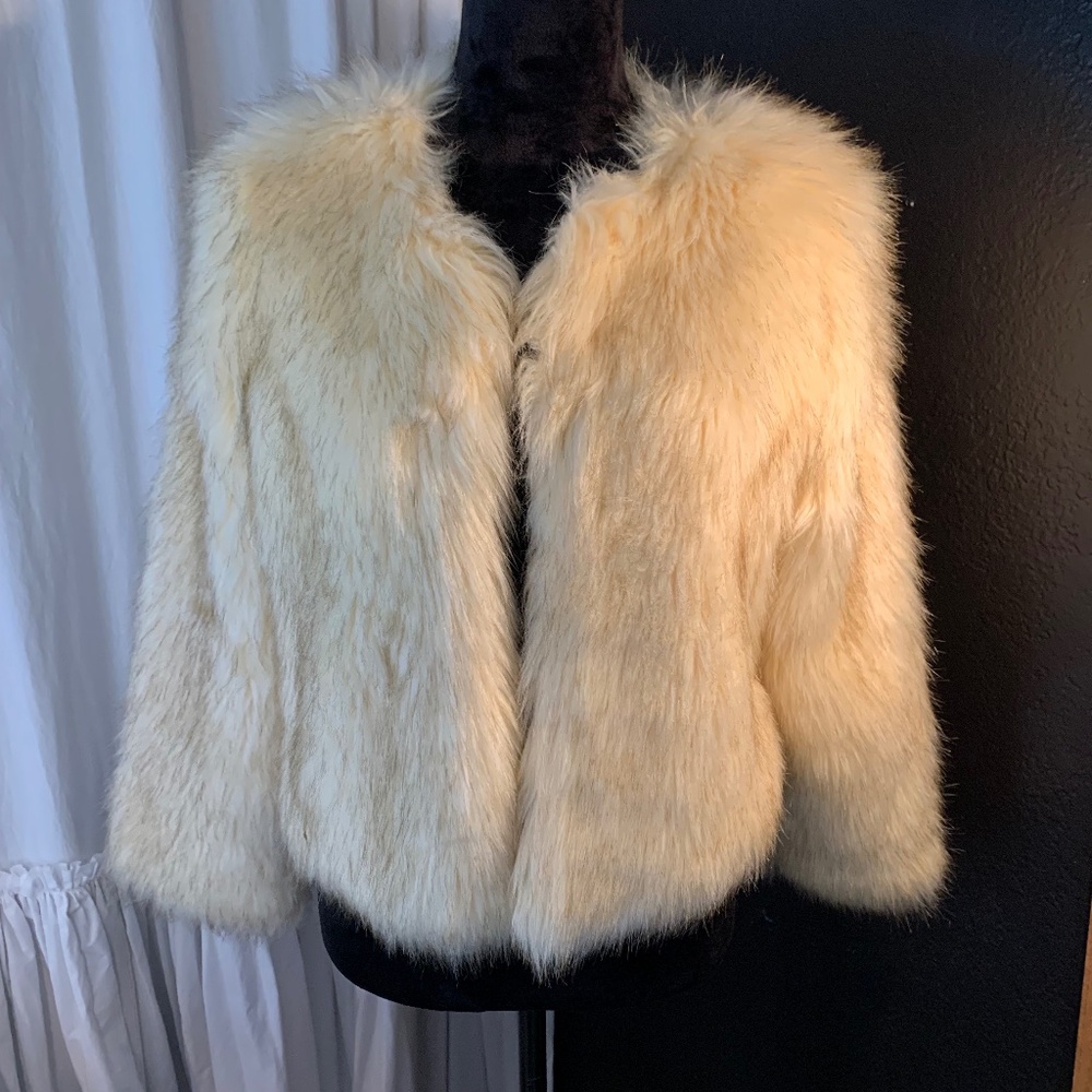 Skies Are Blue Cream Faux Fur Jacket